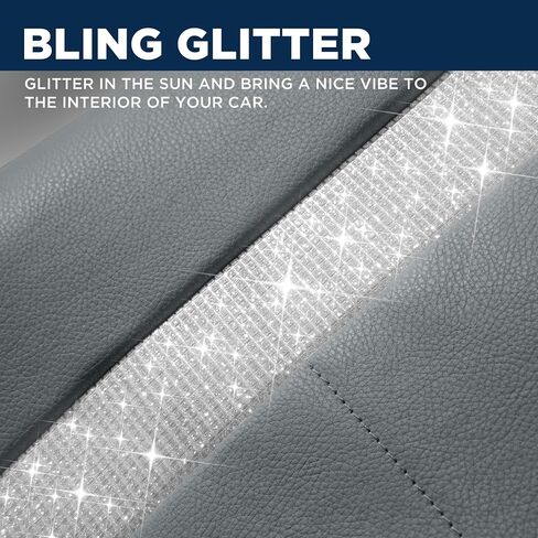 PIC AUTO Car Seat Cover, Sparkly Crystal Bling Glitter with Gray Leather, Full Set Waterproof Automotive Seat Covers for Girls & Women, Airbag Compatible, Universal Fit for Cars, SUVs, Truck in Kuwait