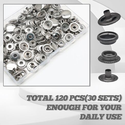 Bonsicoky 240 Pieces 15mm Stainless Steel Fastener Snap, Heavy Duty Snap Button Press Stud Cap for Boat Canvas Coats Bags Leathers DIY, Gold in Kuwait