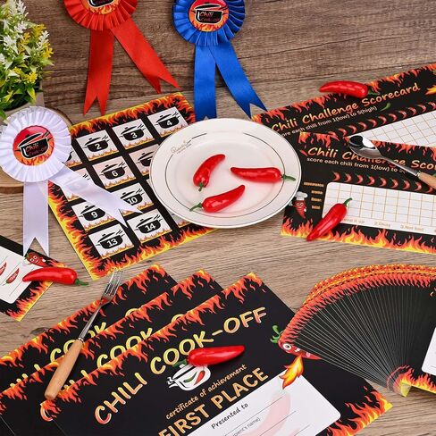 تشتمل مجموعة حفلات مسابقة Chili Cook Off على لافتة Chili Cook Off وشهادة Chili لجوائز التصويت وبطاقات نقاط تذوق الفلفل الحار وأرقام الوعاء والجوائز لمستلزمات مسابقة تذوق الفلفل الحار in Saudi Arabia