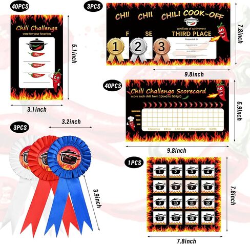 تشتمل مجموعة حفلات مسابقة Chili Cook Off على لافتة Chili Cook Off وشهادة Chili لجوائز التصويت وبطاقات نقاط تذوق الفلفل الحار وأرقام الوعاء والجوائز لمستلزمات مسابقة تذوق الفلفل الحار in Saudi Arabia