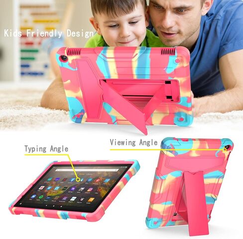 Epicgadget Case for Amazon Fire HD 10 and Fire HD 10 Plus (11th Generation, 2021 Released) - Heavy Duty Shockproof Hybrid Case with Kickstand + 1 Screen Protector Film and 1 Stylus (Teal/Pink) in Kuwait