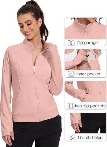 Women's Jacket Lightweight Zip Up Long Sleeve Workout Set With Thumb Holes in Saudi Arabia