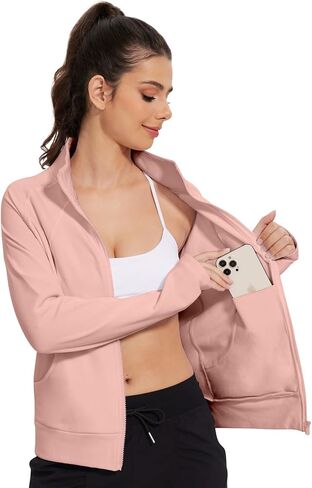Women's Jacket Lightweight Zip Up Long Sleeve Workout Set With Thumb Holes in Saudi Arabia