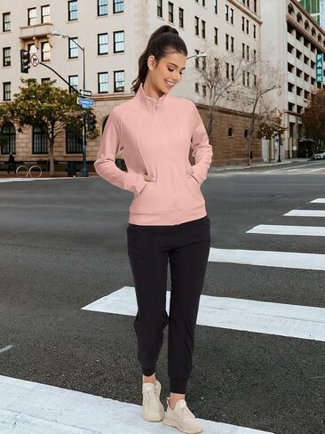 Women's Jacket Lightweight Zip Up Long Sleeve Workout Set With Thumb Holes in Saudi Arabia