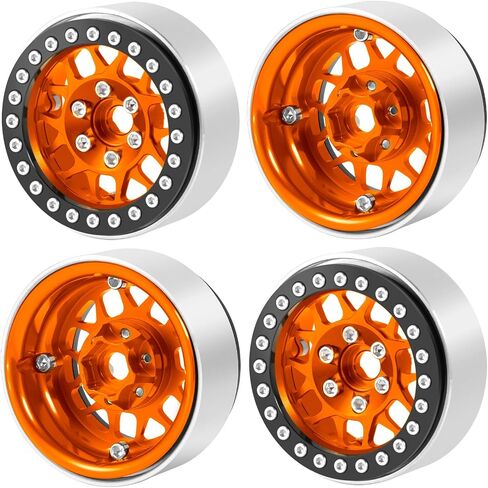4PCS Metal 1.9 Inch Beadlock Wheels RC Wheel Rim Set Wheel Hub for 1/10 RC Crawler TRX4 TRX6 Axial SCX10 I II III 90046 AXI03007 D90 12mm Hex (Orange+Black) in Saudi Arabia