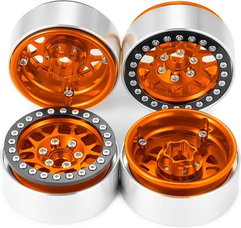 4PCS Metal 1.9 Inch Beadlock Wheels RC Wheel Rim Set Wheel Hub for 1/10 RC Crawler TRX4 TRX6 Axial SCX10 I II III 90046 AXI03007 D90 12mm Hex (Orange+Black) in Saudi Arabia