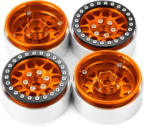 4PCS Metal 1.9 Inch Beadlock Wheels RC Wheel Rim Set Wheel Hub for 1/10 RC Crawler TRX4 TRX6 Axial SCX10 I II III 90046 AXI03007 D90 12mm Hex (Orange+Black) in Saudi Arabia