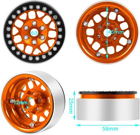 4PCS Metal 1.9 Inch Beadlock Wheels RC Wheel Rim Set Wheel Hub for 1/10 RC Crawler TRX4 TRX6 Axial SCX10 I II III 90046 AXI03007 D90 12mm Hex (Orange+Black) in Saudi Arabia