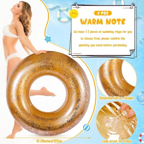 Jumbo Pool Floats 47.24 Inches Inflatable Swimming Ring Gold Glitter Pool Floats Tube Large Pool Floaties Swimming Ring for Adults Summer Beach Bachelorette Party Supplies in Saudi Arabia