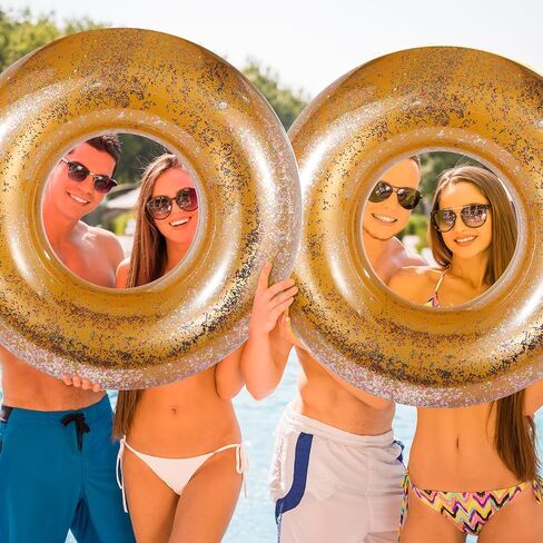 Jumbo Pool Floats 47.24 Inches Inflatable Swimming Ring Gold Glitter Pool Floats Tube Large Pool Floaties Swimming Ring for Adults Summer Beach Bachelorette Party Supplies in Saudi Arabia