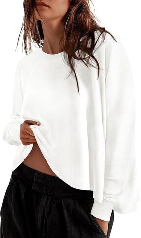 ZESICA Womens Causal Long Sleeve Lightweight Sweatshirts Crewneck Side Slit Loose Shirts Basic Fall Tops in Saudi Arabia