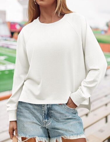 ZESICA Womens Causal Long Sleeve Lightweight Sweatshirts Crewneck Side Slit Loose Shirts Basic Fall Tops in Saudi Arabia