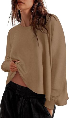 ZESICA Womens Causal Long Sleeve Lightweight Sweatshirts Crewneck Side Slit Loose Shirts Basic Fall Tops in Saudi Arabia
