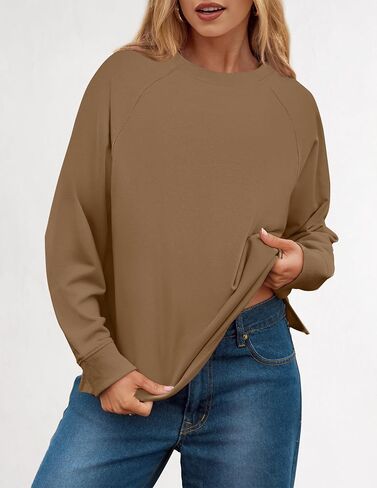 ZESICA Womens Causal Long Sleeve Lightweight Sweatshirts Crewneck Side Slit Loose Shirts Basic Fall Tops in Saudi Arabia