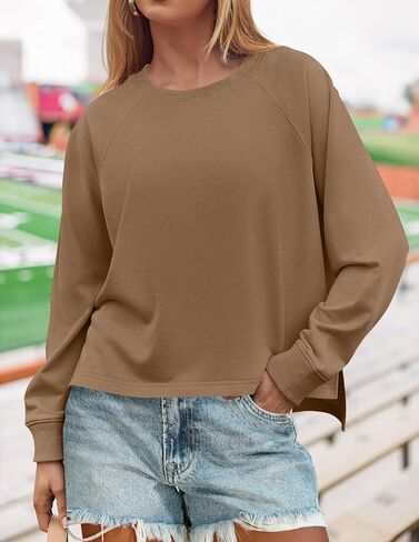 ZESICA Womens Causal Long Sleeve Lightweight Sweatshirts Crewneck Side Slit Loose Shirts Basic Fall Tops in Saudi Arabia