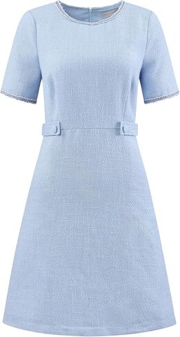Women's Tweed Dress Round Neck Short Sleeve Elegant Work A-Line Short Dresses in Saudi Arabia