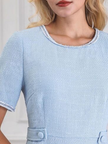 Women's Tweed Dress Round Neck Short Sleeve Elegant Work A-Line Short Dresses in Saudi Arabia