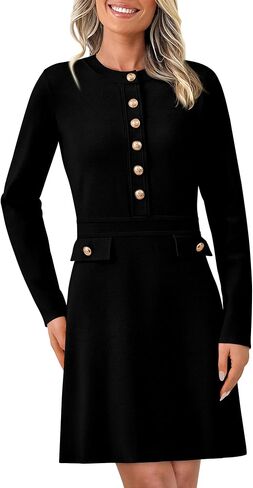 BTFBM Women Fall Dresses 2024 Casual Long Sleeve Bodycon Sweater Dress Decorative Button Formal Mini Dresses in Saudi Arabia