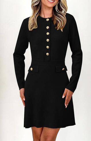 BTFBM Women Fall Dresses 2024 Casual Long Sleeve Bodycon Sweater Dress Decorative Button Formal Mini Dresses in Saudi Arabia