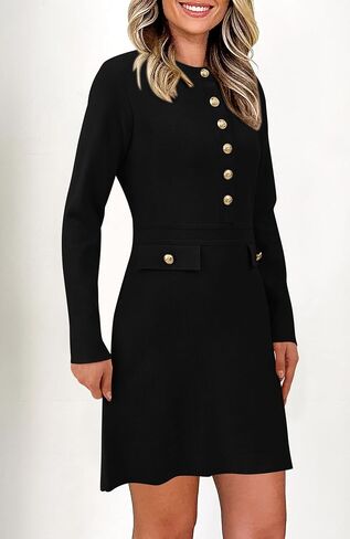 BTFBM Women Fall Dresses 2024 Casual Long Sleeve Bodycon Sweater Dress Decorative Button Formal Mini Dresses in Saudi Arabia