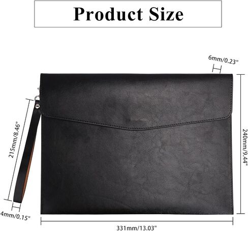 CHGCRAFT A4 PU Leather File Folders Document Holder File Organizer Envelope Portfolio Bag with Hand Strap for Home Office Stationery, Black, 9.5x13x0.2inch in Saudi Arabia