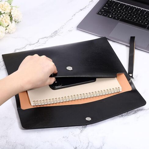 CHGCRAFT A4 PU Leather File Folders Document Holder File Organizer Envelope Portfolio Bag with Hand Strap for Home Office Stationery, Black, 9.5x13x0.2inch in Saudi Arabia