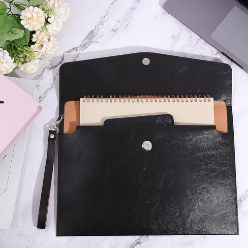 CHGCRAFT A4 PU Leather File Folders Document Holder File Organizer Envelope Portfolio Bag with Hand Strap for Home Office Stationery, Black, 9.5x13x0.2inch in Saudi Arabia
