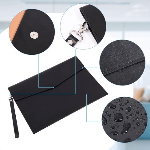 CHGCRAFT A4 PU Leather File Folders Document Holder File Organizer Envelope Portfolio Bag with Hand Strap for Home Office Stationery, Black, 9.5x13x0.2inch in Saudi Arabia