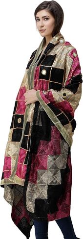Exotic India Phulkari Dupatta from Punjab with Embroidery All-Over and Mirrors - Art Silk in Saudi Arabia
