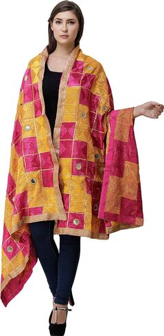Exotic India Phulkari Dupatta from Punjab with Embroidery All-Over and Mirrors - Art Silk in Saudi Arabia