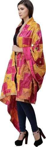 Exotic India Phulkari Dupatta from Punjab with Embroidery All-Over and Mirrors - Art Silk in Saudi Arabia