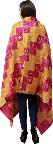 Exotic India Phulkari Dupatta from Punjab with Embroidery All-Over and Mirrors - Art Silk in Saudi Arabia