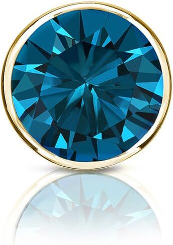 14k Yellow Gold Bezel-set Round Blue Diamond Men SINGLE STUD Earring (1/8-1ct,Blue,I1-I2) Screw-Back in Saudi Arabia