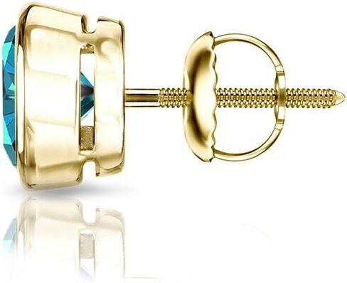 14k Yellow Gold Bezel-set Round Blue Diamond Men SINGLE STUD Earring (1/8-1ct,Blue,I1-I2) Screw-Back in Saudi Arabia