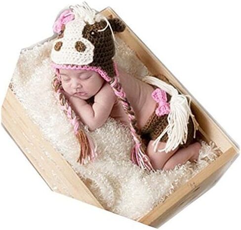 Newborn Baby Photography Props Boy Girl Photo Shoot Outfits Crochet Knit Clothes Lovely Animal Horse Hat Pants in Saudi Arabia