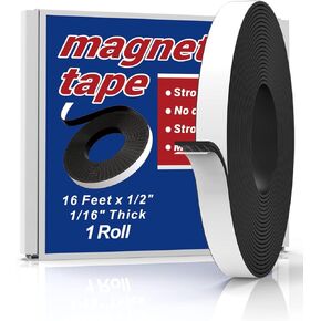 Magnetic Tape 2 Rolls 32ft Magnets with Strong Adhesive Backing Anisotropic Flexible Magnetic Strip(1rolls 16 feet x 1/2" Wide x 1/16" Thick)