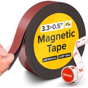 Flexible Magnetic Tape - 1/2 Inch x 10 Feet Magnetic Strip with Strong Self Adhesive - Ideal Magnetic Roll Tape for DIY and Craft Projects - Sticky Magnets for Refrigerator and Dry Erase Board in Kuwait