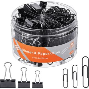 300pcs Paper Clips Binder Clips, Paper Clips Assorted Sizes, Binder Clips Assorted Sizes, Black Paper Clip, Black Binder Clip