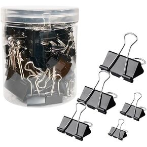 120Pcs Binder Clips Assorted Size, Office Clips with Clear Storage Container, Bulldog Clips, Paper Clips, Office Supplies
