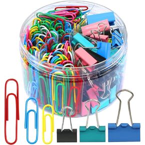 Paper Clips Binder Clips, 340PCS Paper Clips and Binder Clips Assorted Sizes, Colored Paperclips Large Medium and Small, Binder Clips Paperclips Assorted Sizes Set for Home School Office Supplies