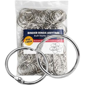Binder Rings 1 Inch 100 pcs-Sturdy Book Rings-Loose Leaf Binder Ring for Index Cards Flashcards and Paper-Nickel Plated Metal Rings for Office School Supplies-Heavy Duty Silver Paper Rings