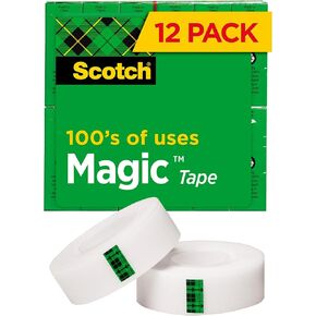 Scotch Magic Tape, Invisible, Home Office Supplies and Back to School Supplies for College and Classrooms, 12 Rolls