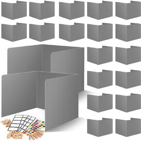 20-Pack Desk Dividers for Students - Durable & Waterproof Plastic Privacy Shield Divider, Classroom Folders Teacher Supplies, Easy-to-Clean Plastic Study Carrel Folder Boards for Student Desks, Grey