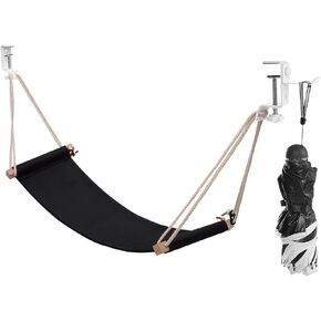iMissiu Foot Hammock Under Desk Footrest | Adjustable Office Foot Rest Under Desk Hammock | Portable Desk Feet Hammock with Headphones Holder (Black)