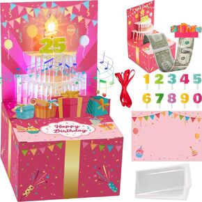 Surprise Cool Happy Birthday Card, Musical POP UP Birthday Card, Money Roll Gift Box, Birthday Money Pull Box, Money Box for Cash Gift, Birthday Gifts for Women Her Wife Mom Girls Daughter