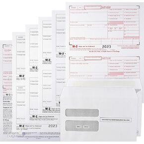 W2 Forms 2023 Income Set, 6 Part 50 Employees KIT, Laser Tax Forms and W-3 Transmittal Legal W2 Forms with 50 Self Seal Envelopes in Pack Great for QuickBooks and Accounting Software, 2023 W2