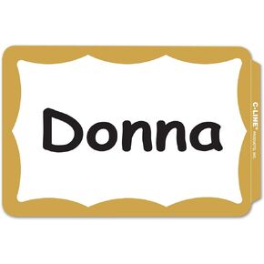 C-Line Pressure Sensitive Peel and Stick Name Badges, Gold Border, 3.5 x 2.25 Inches, 100 per Box (92266)