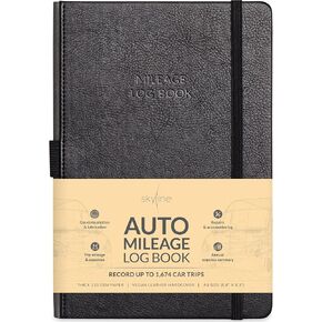 Skyline Auto Mileage Log Book – Vehicle Logbook with Expense Tracker – Driving Logger Book for Tracking Car Mileage, Expenses, Gas Consumption & Lubrication – Hardcover, A5 Size, 5.8x8.3″ (Black) in Kuwait