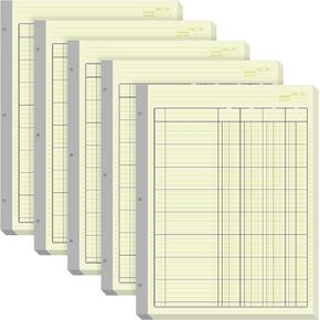 Zhanmai 5 Pack 250 Sheets Analysis Columnar Books 3 Hole Accounting Ledger Book Ledger Paper Pad Columnar Pad for Business, 50 Sheets/Pack, Single Page Format, Green(3 Columnar,8.5 x 11)