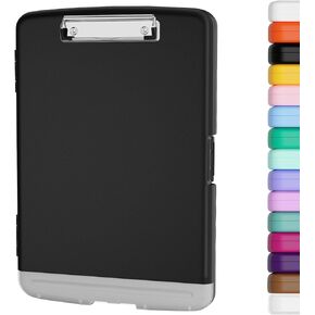 Piasoenc Clipboard with Storage, 8.5 x 11 Organization Box with Pen Holder and A4 Legal Paper Folder, Heavy Duty Plastic, Folio & Side-Opening, Low Profile Clip for Nurses, Teachers, Lawers, Black
